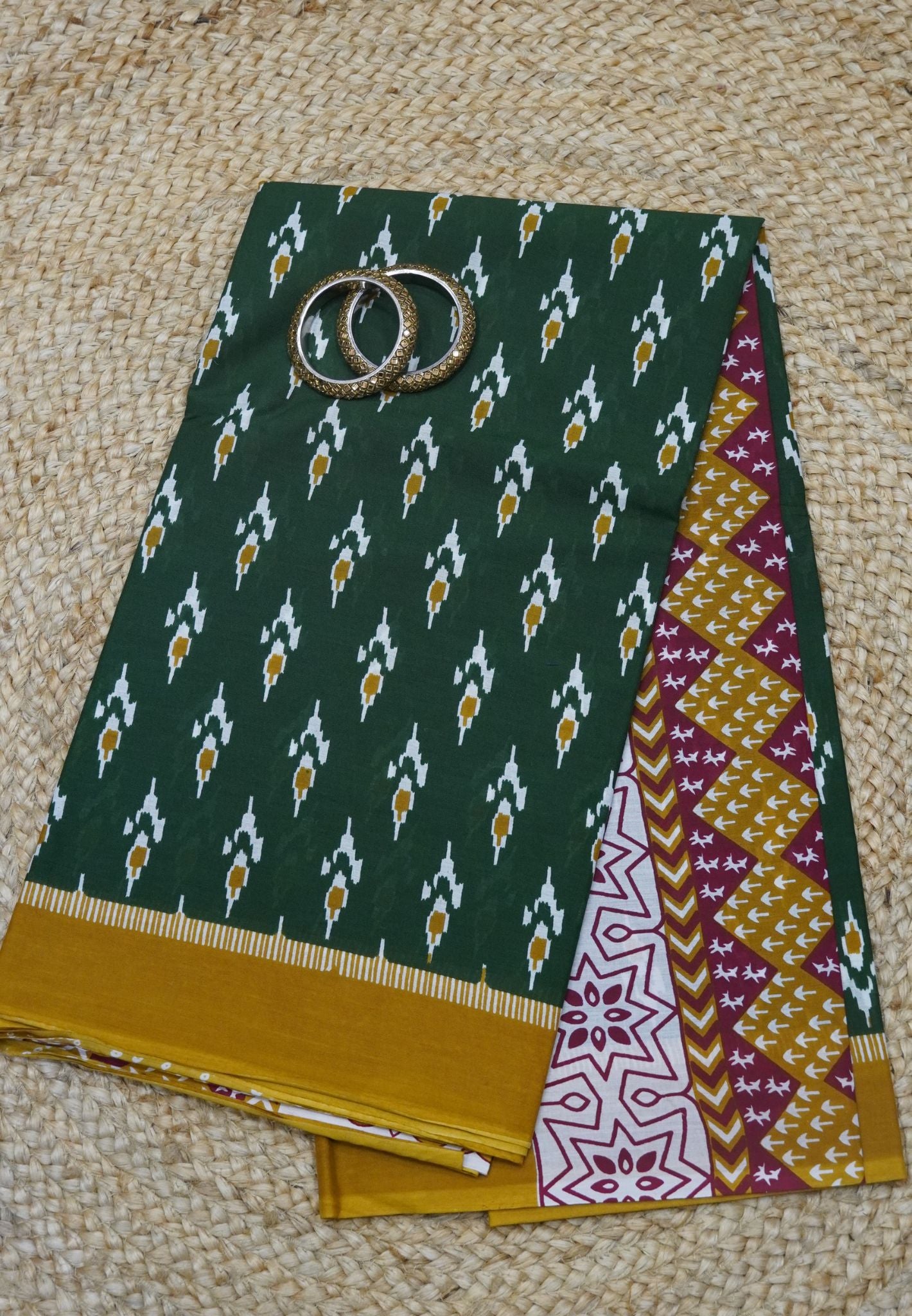 Mul Mul Saree - Green