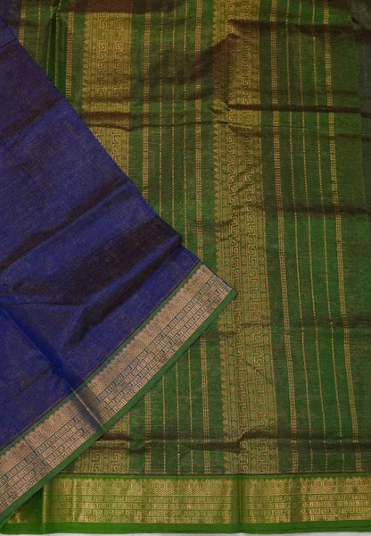 Pure Silk Cotton Saree-MS Blue with Contrast Border in Vairaoosi