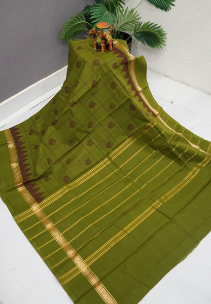 Kanchi Cotton Saree-Sage Green