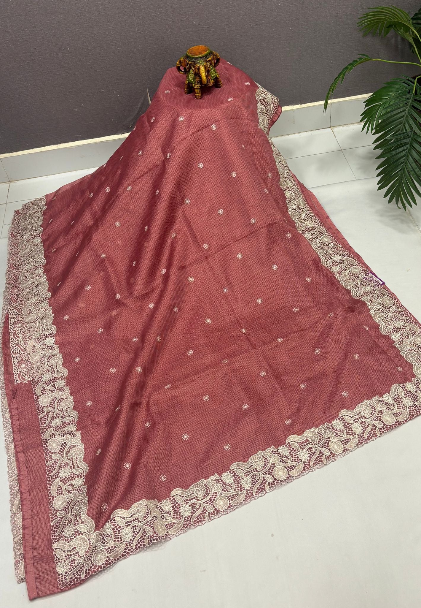 Kota Saree-Muted Maroon In Floral Jaali Lace Border