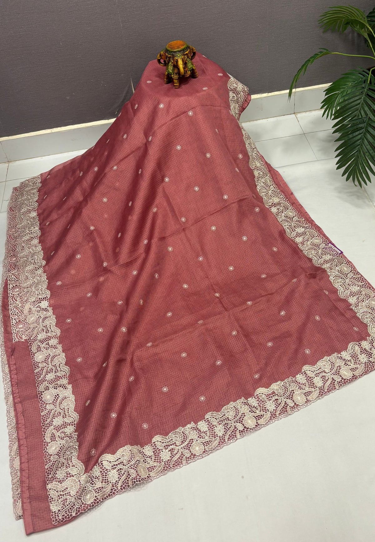 Kota Saree-Muted Maroon In Floral Jaali Lace Border