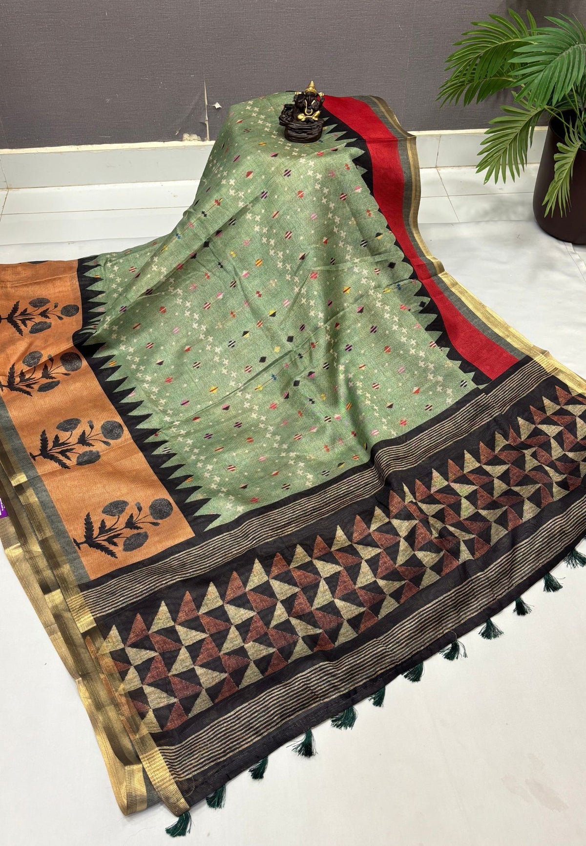Kota Saree-Mint Green In Geometric Diamond Border