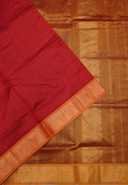Pure Silk Cotton Saree-Red with Contrast Border in Lakshdeepam