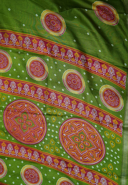 Dola Saree-Olive Green in Kolam patteran with Small Border