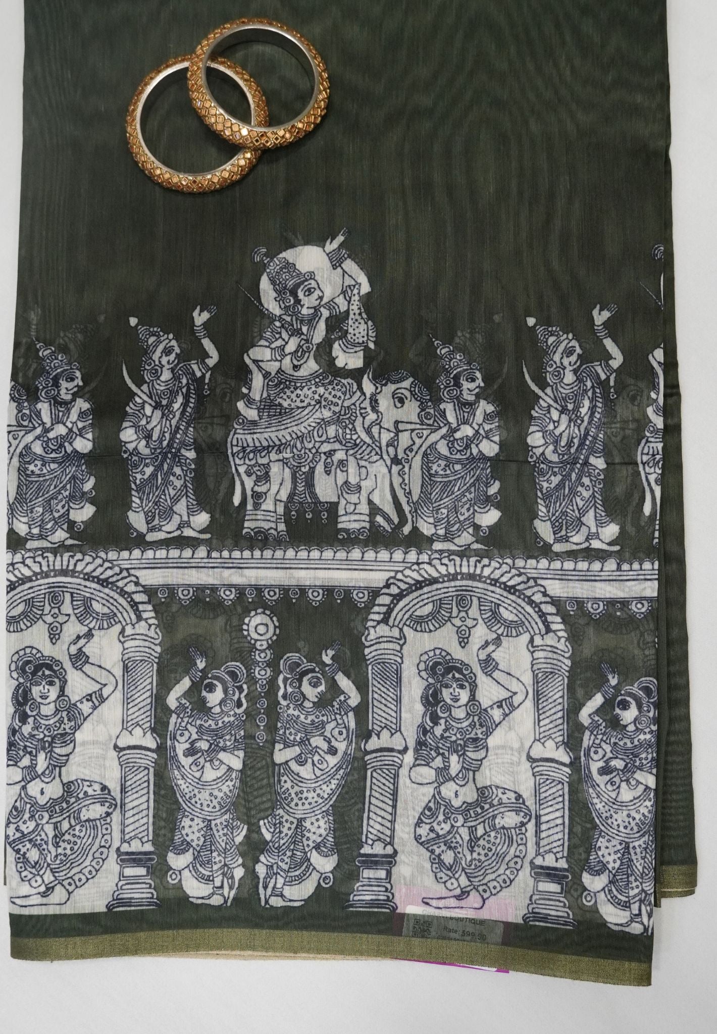 Chanderi Saree - Sage Green with penn kalamkari print