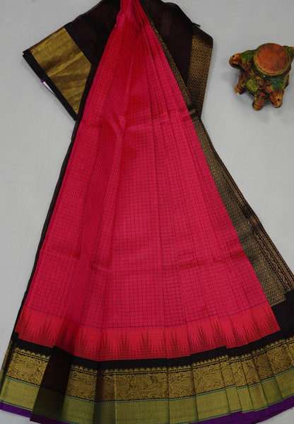Pure Silk Cotton Saree –Mittai Pink With Vintage Floral Weave Border