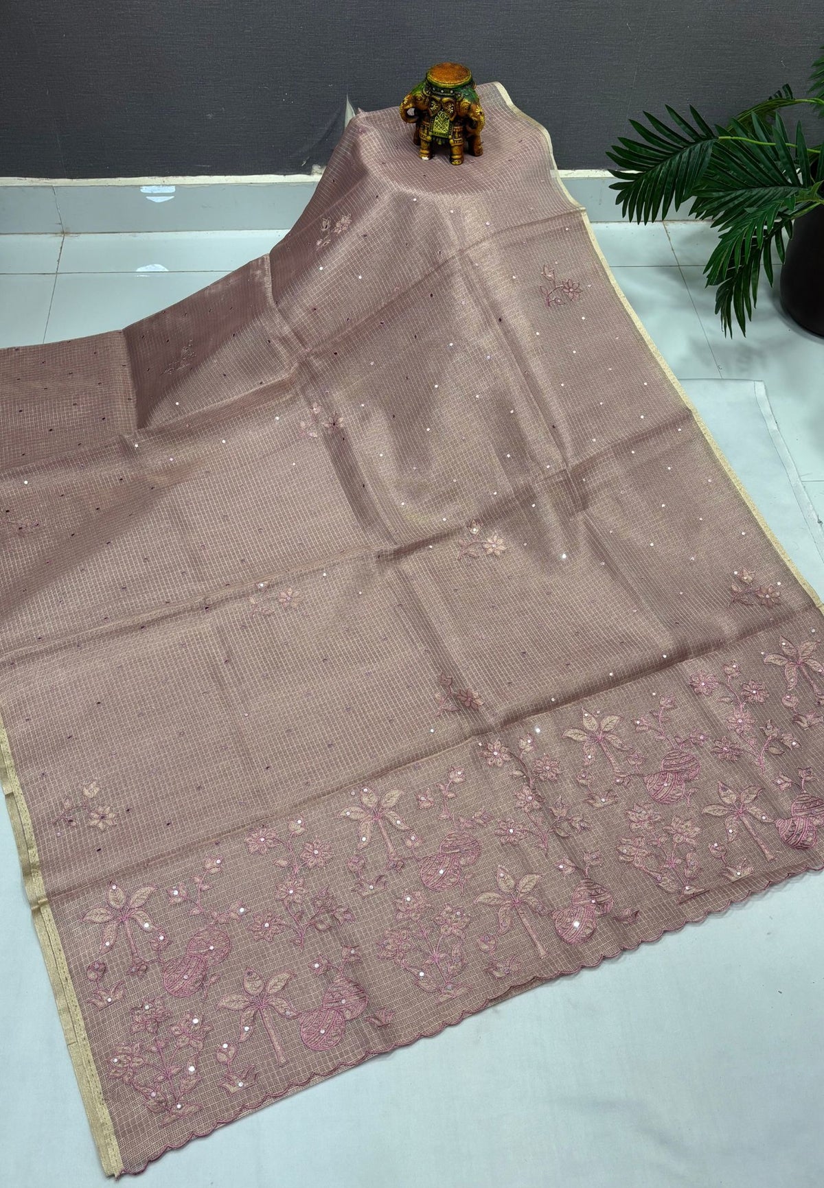 Kota Saree-Pink In Floral Applique Border