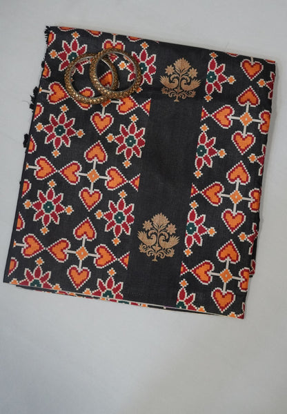 Soft Semi Tussar Saree-Black with Patola Print