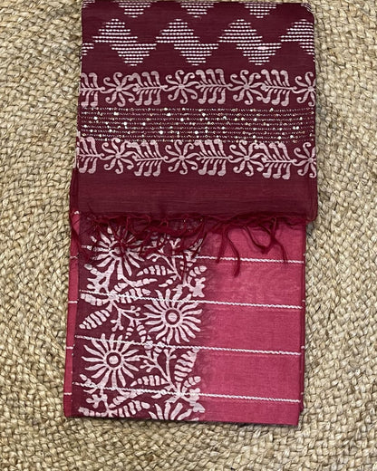 Bhagalpur Cotton Saree - Dark Pink