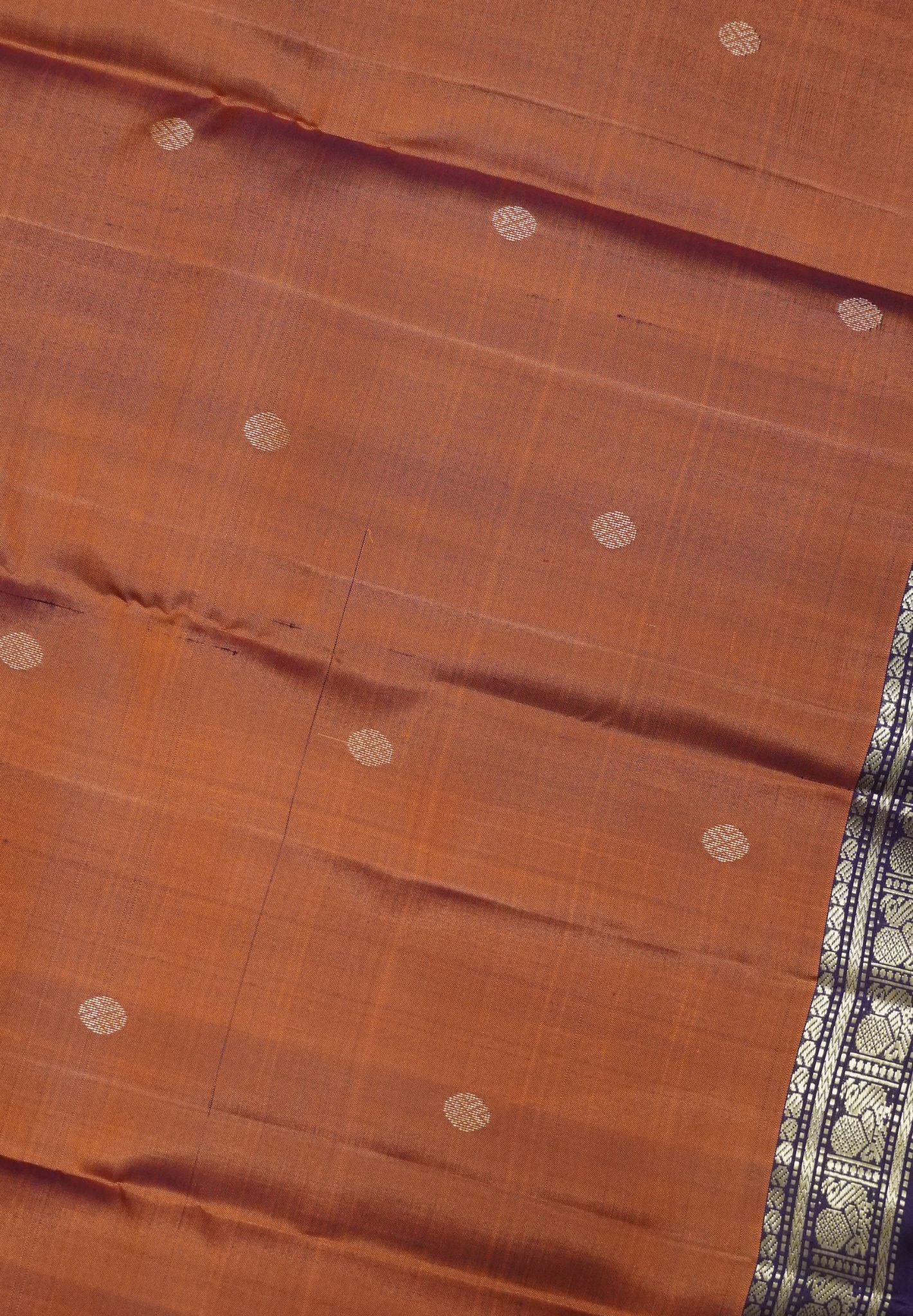 Pure Kanchipuram Silk Saree - Rust Orange with Small Border