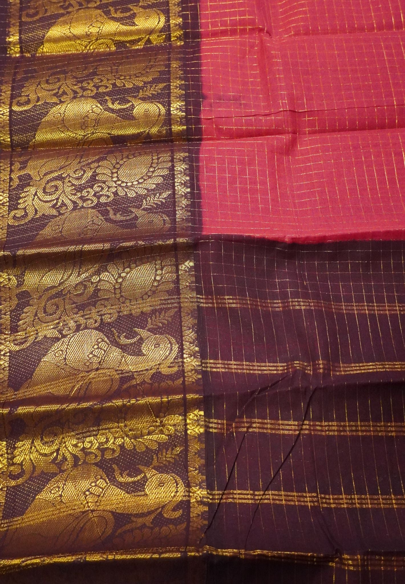 Sungudi Cotton- Checks Big Border Red