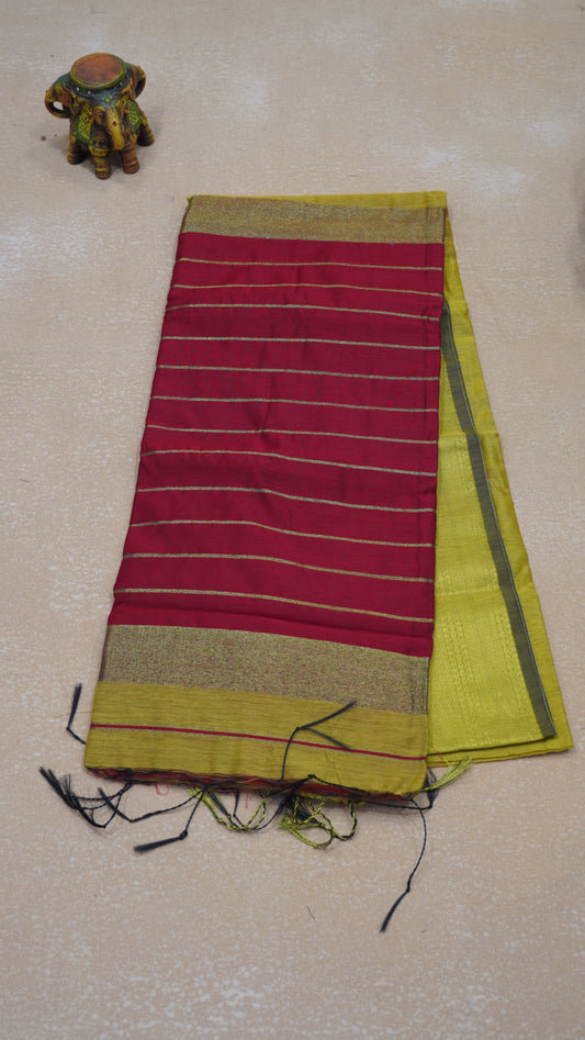 Maheswari Cotton Saree Plain-Golden Yellow