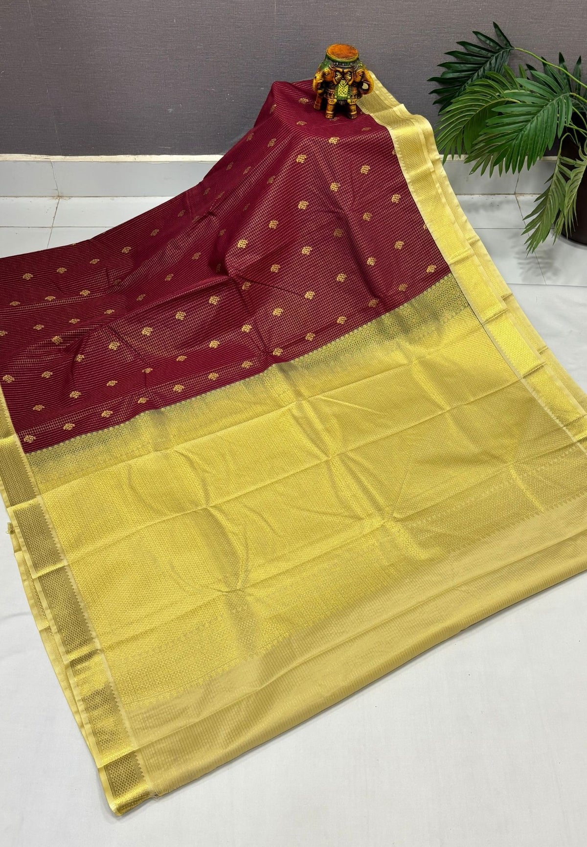 Budget Kanchipuram Saree-Maroon with Contrast Border