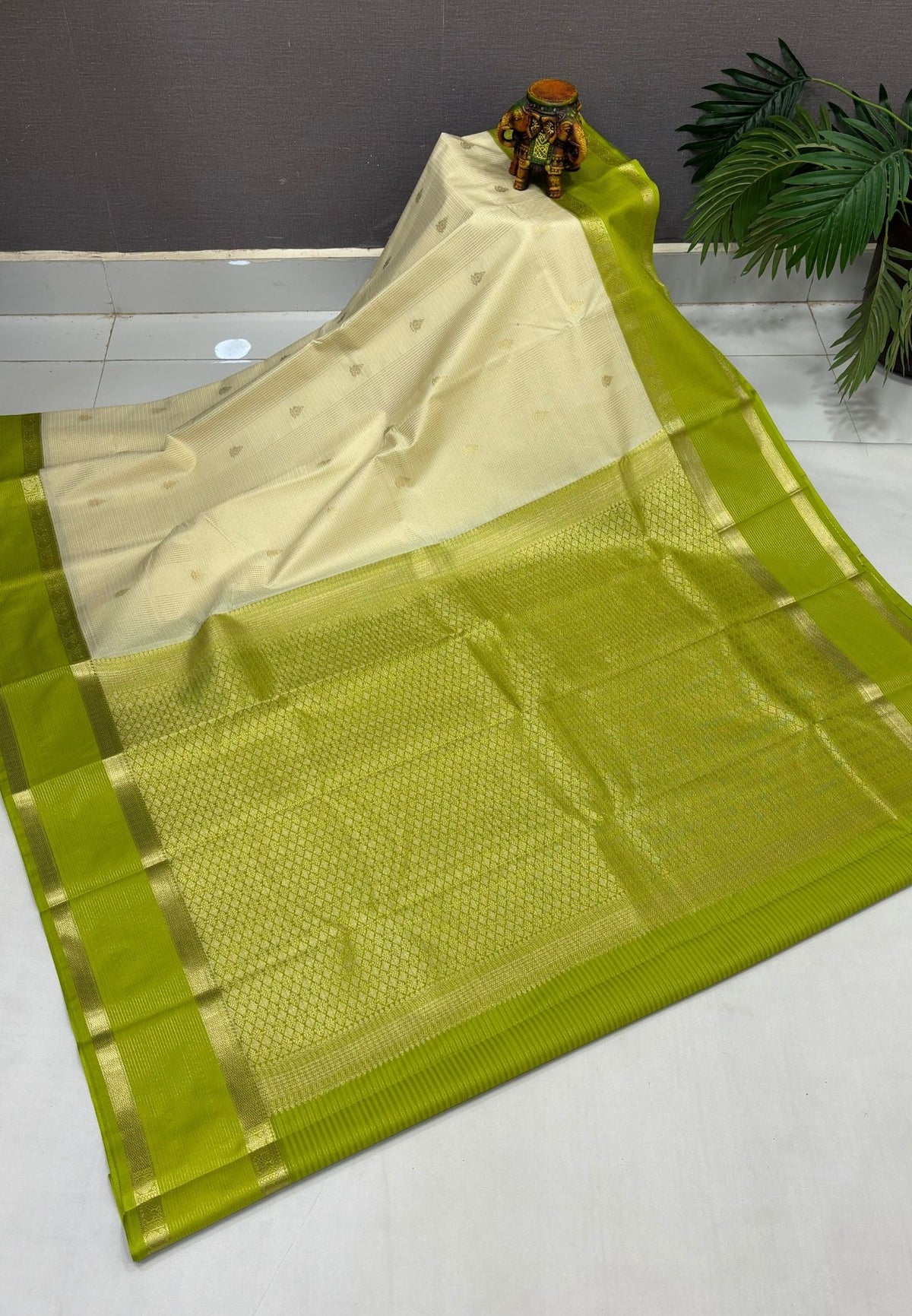 Budget Kanchipuram Saree-OffWhite with Contrast Border