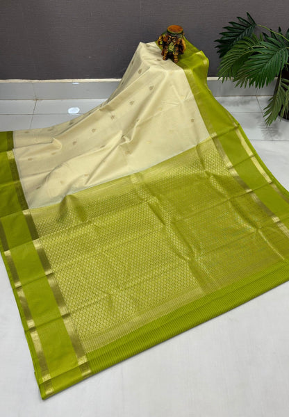 Budget Kanchipuram Saree-OffWhite with Contrast Border