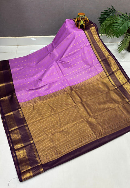 Budget Kanchipuram Saree-Purple with Contrast Border