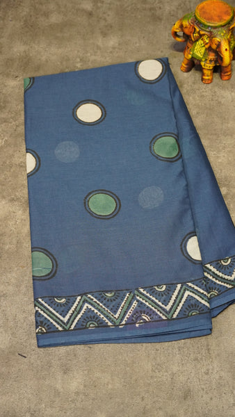 Mul Mul Cotton Saree Blue Big Dots