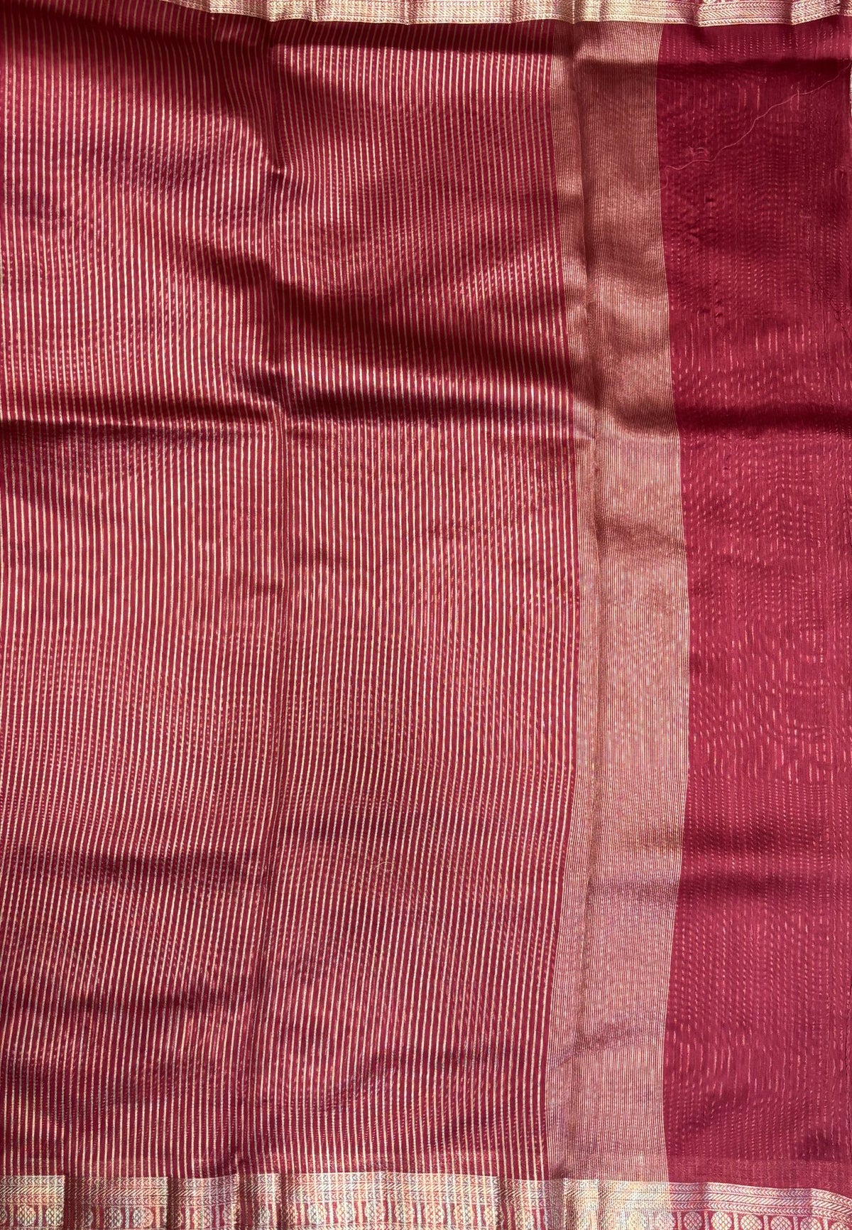 Chanderi Saree-Pastel Pink in Fine Stripe Zari Border