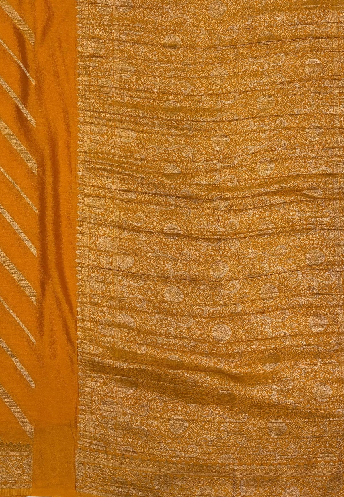 Chinon Silk Saree-Mango Yellow with Antique Floral Border