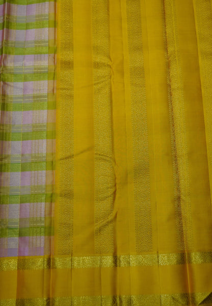 Pure Silk Saree – Mustard Yellow with Contrast Checked Pallu