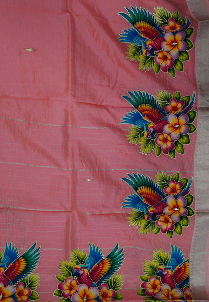 Pure Mangalgiri Silk Saree- Peacock Green with Appliqué Work