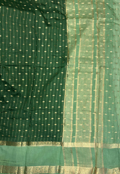 Banarasi Tussar Saree-Bottle Green in Retpet Zari Border