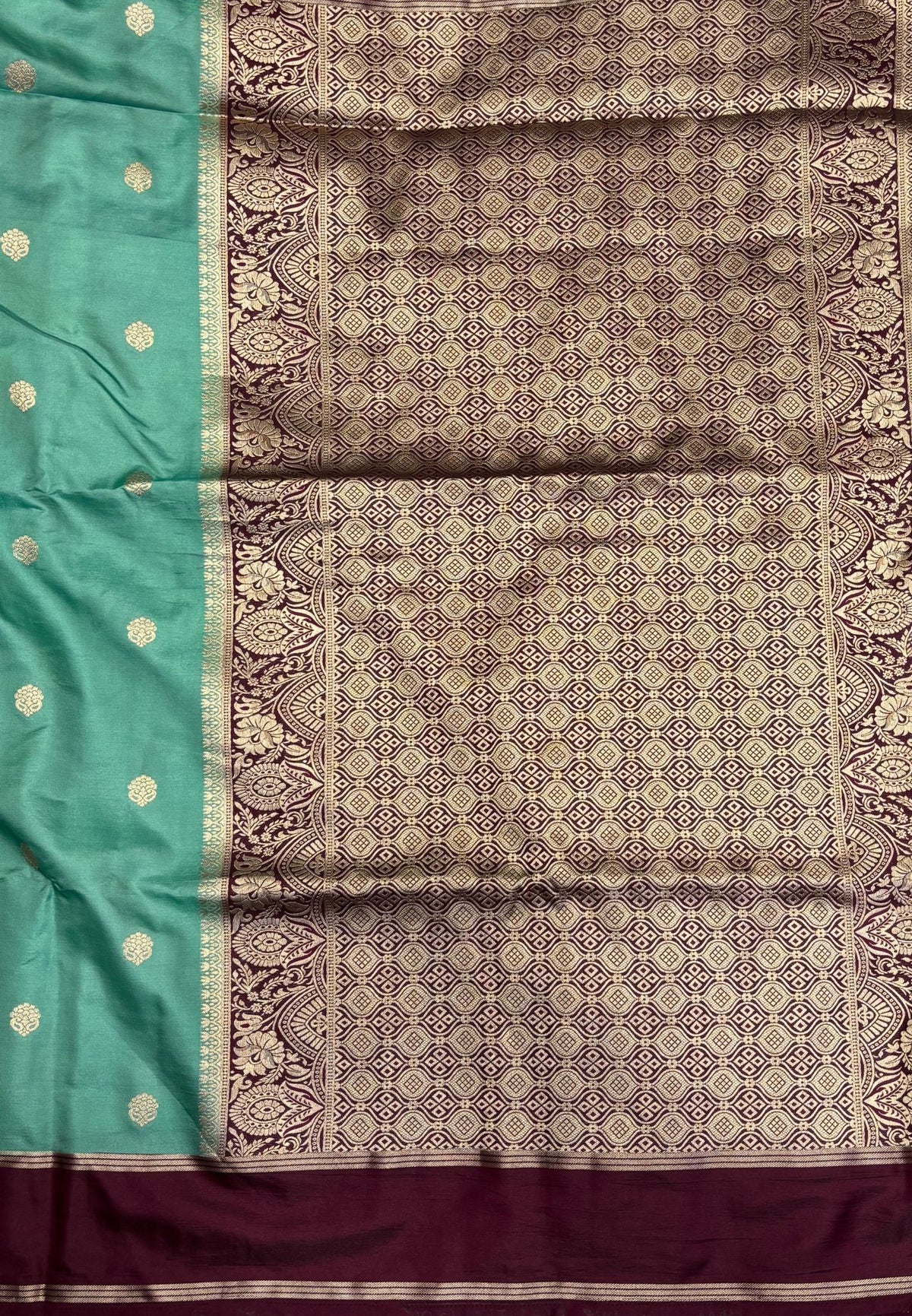 Gaji Silk Saree-Sea Green in Butta Retpet Zari with Contrast Border