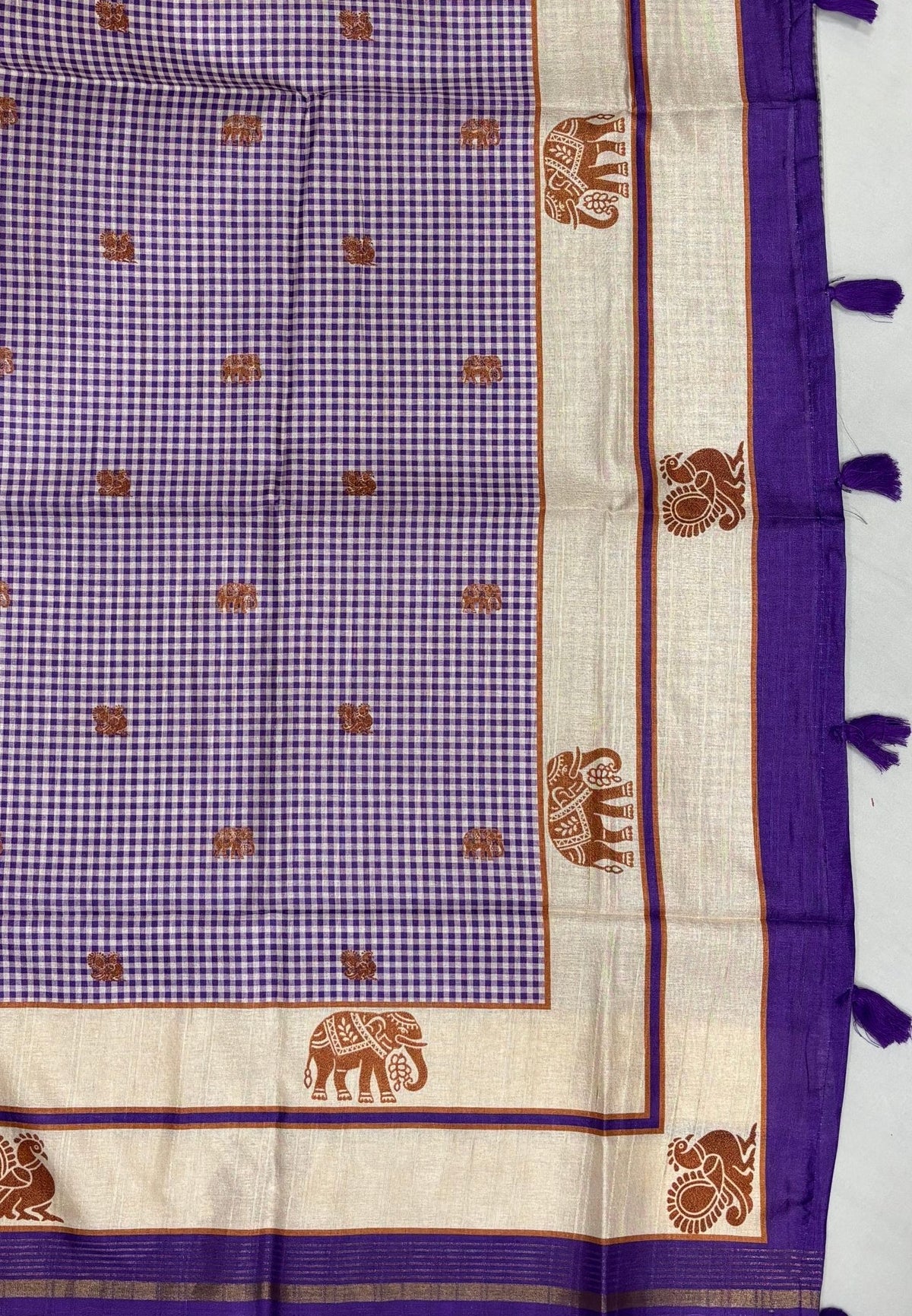 Semi Tussar Saree-Violet with Podi Kattam