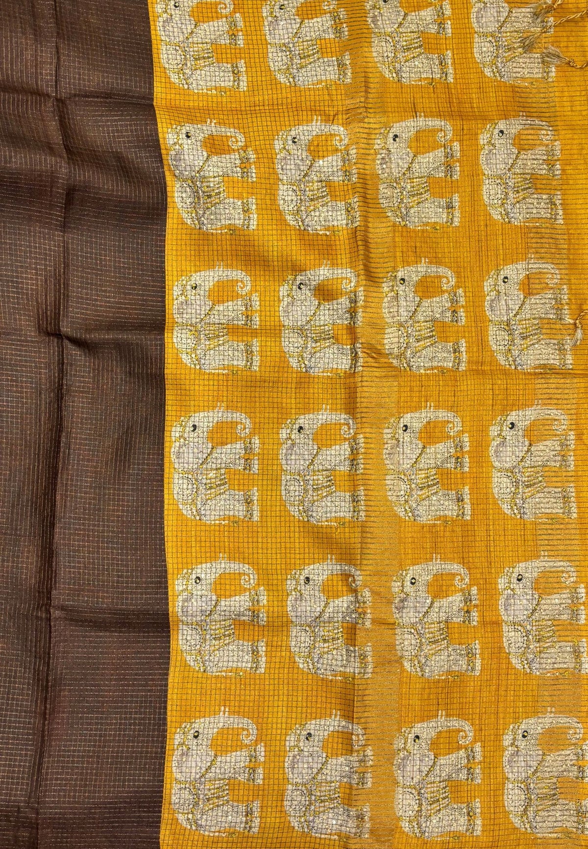 Tussar Saree-Brown In Elephant Motif Border