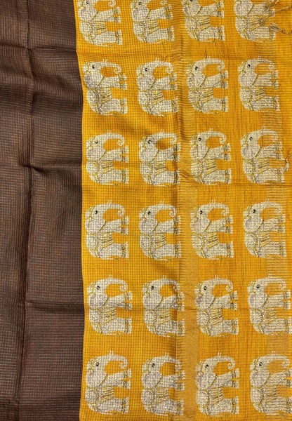 Tussar Saree-Brown In Elephant Motif Border