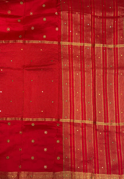 Viscose Saree-Red In Fine Stripe Zari Border