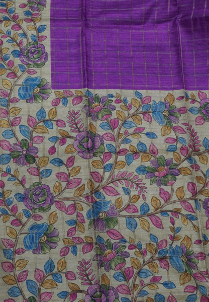 Semi Tussar Saree-Dark Purple