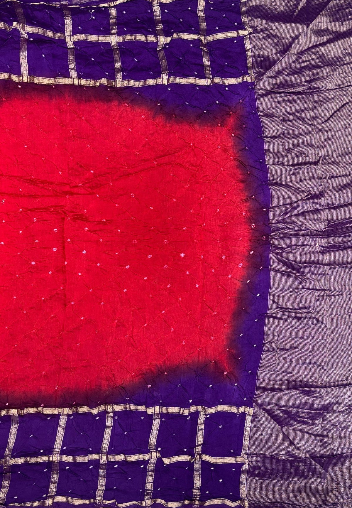 Banarasi Bandeji Saree-Brick Red in Zari Checks with Contrast Border
