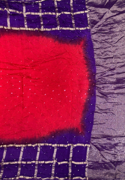 Banarasi Bandeji Saree-Brick Red in Zari Checks with Contrast Border