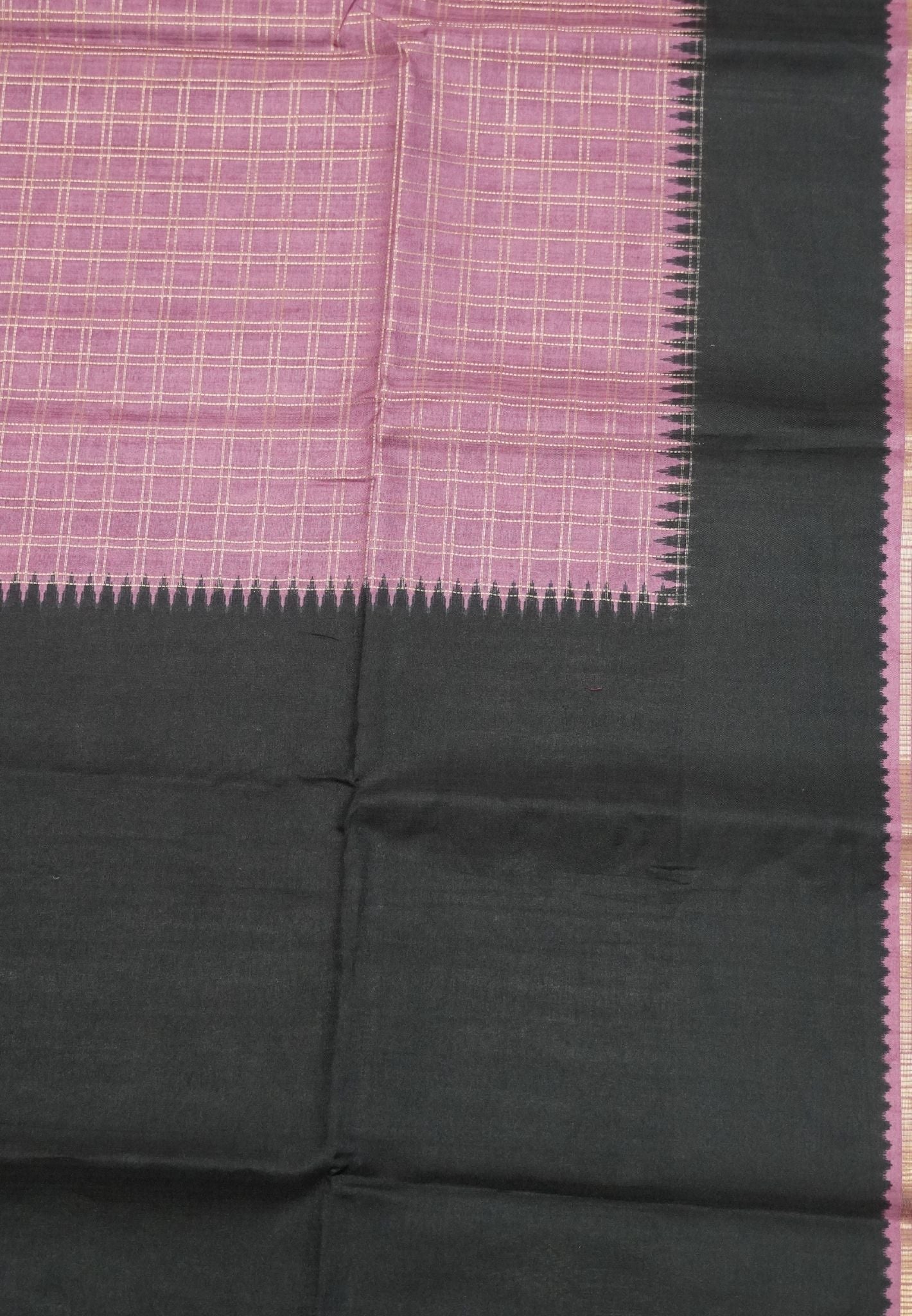 Semi Matka Tussar Saree-Muted Wine with Contrast Border and Zari Checks