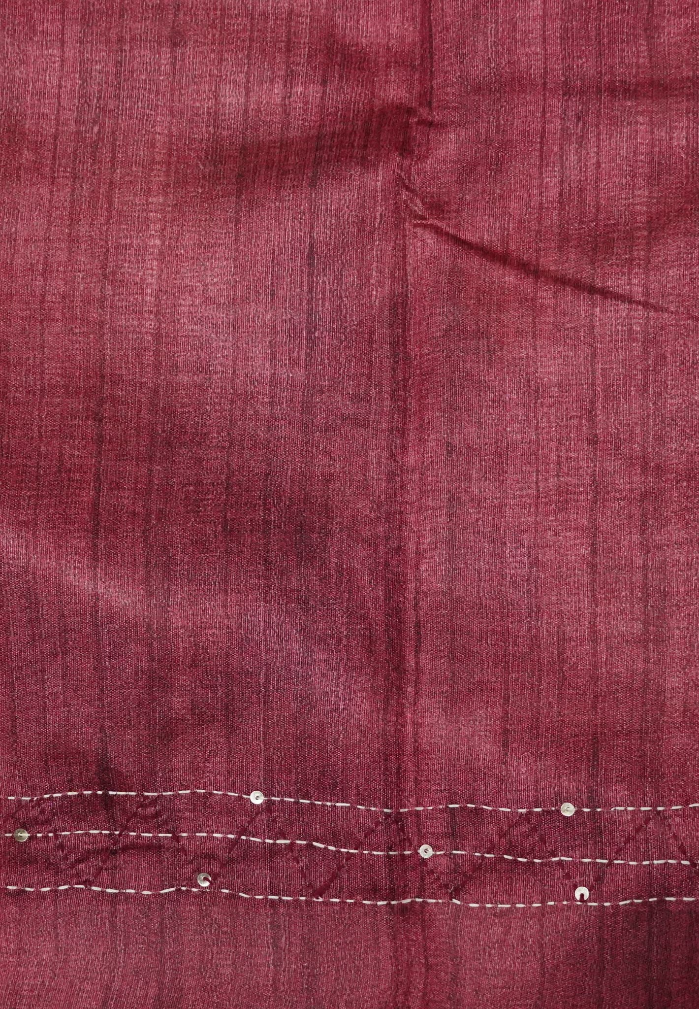 Semi Tussar Saree-Orange with Kantha Work