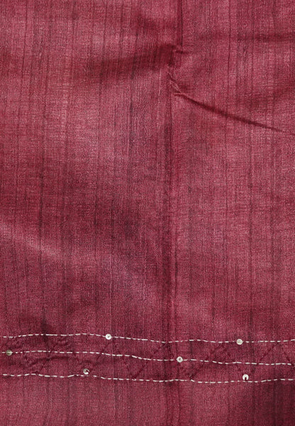 Semi Tussar Saree-Orange with Kantha Work