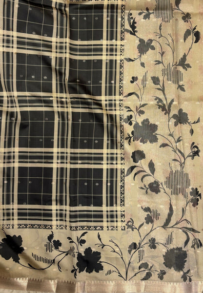 Soft Tussar Saree-Sage Green In Hibiscus Floral Border