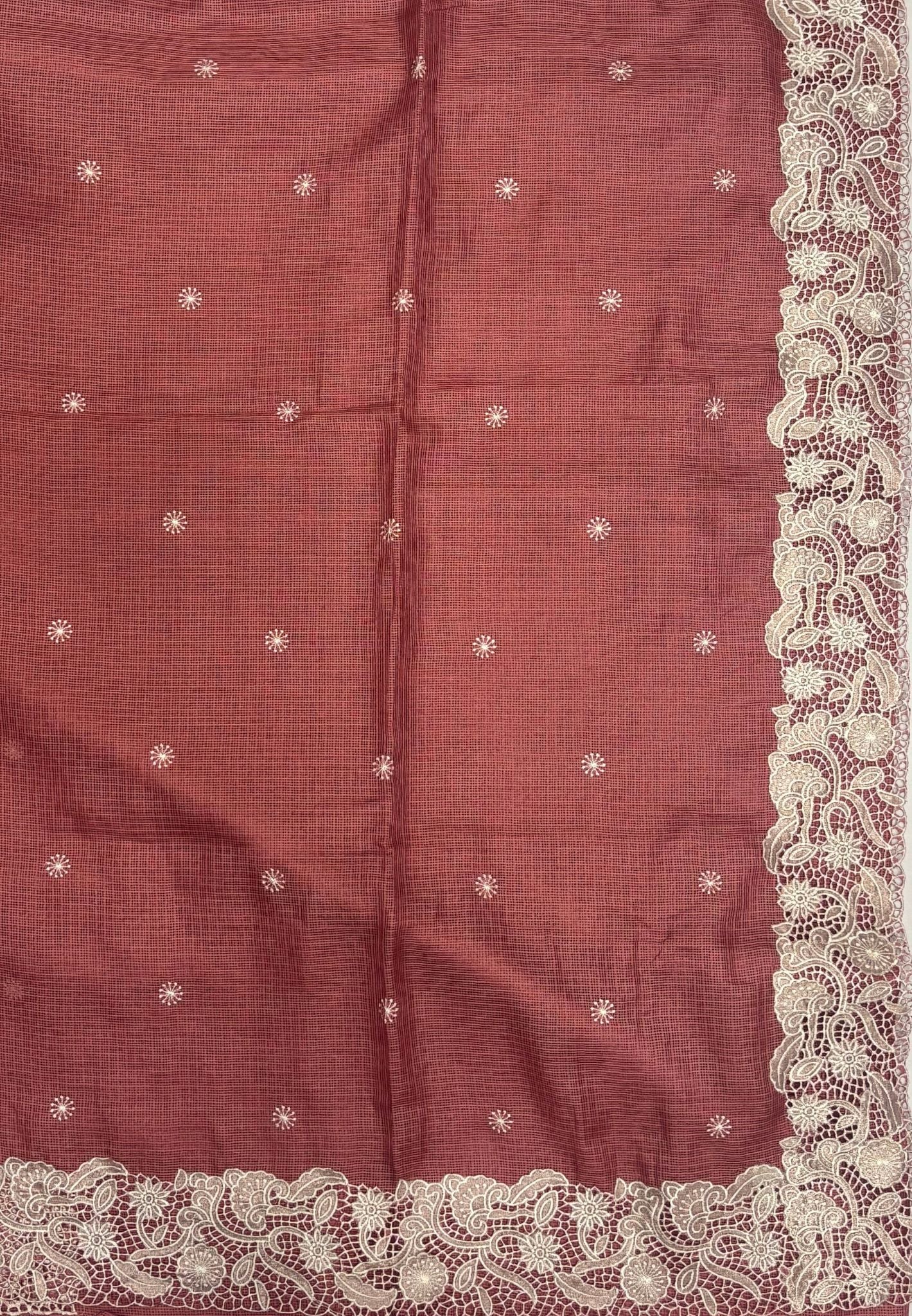 Kota Saree-Muted Maroon In Floral Jaali Lace Border