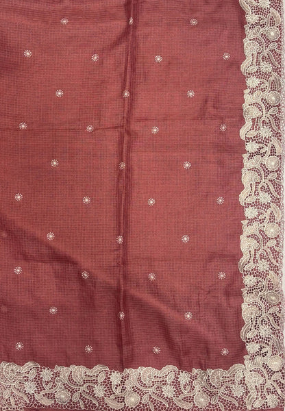 Kota Saree-Muted Maroon In Floral Jaali Lace Border