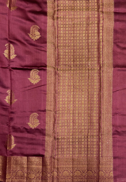 Pure Chinya Silk Saree-Light Wine In Antique Jaali Brocade Border