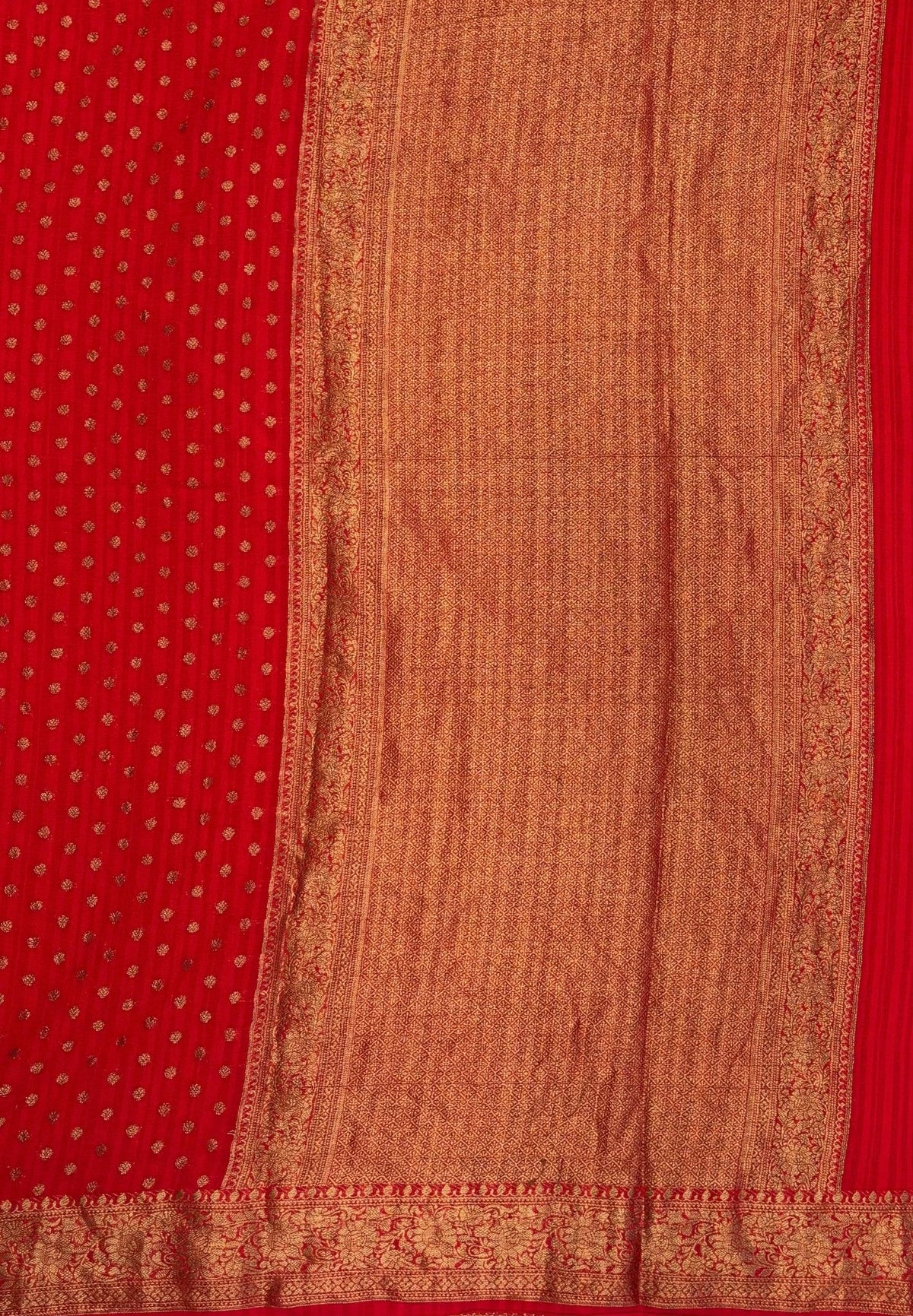 Banarasi Georgette Saree-Red with Mini Leaf Butta and Zari Border