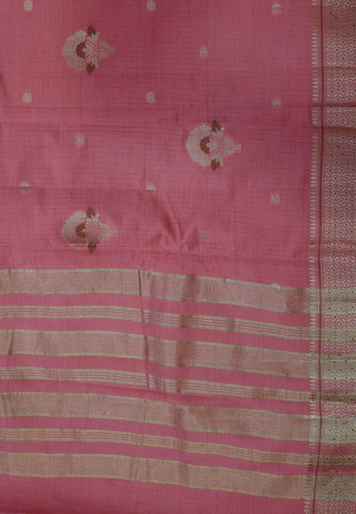 Semi Tussar Saree-Peach Pink with Floral Zari Motif