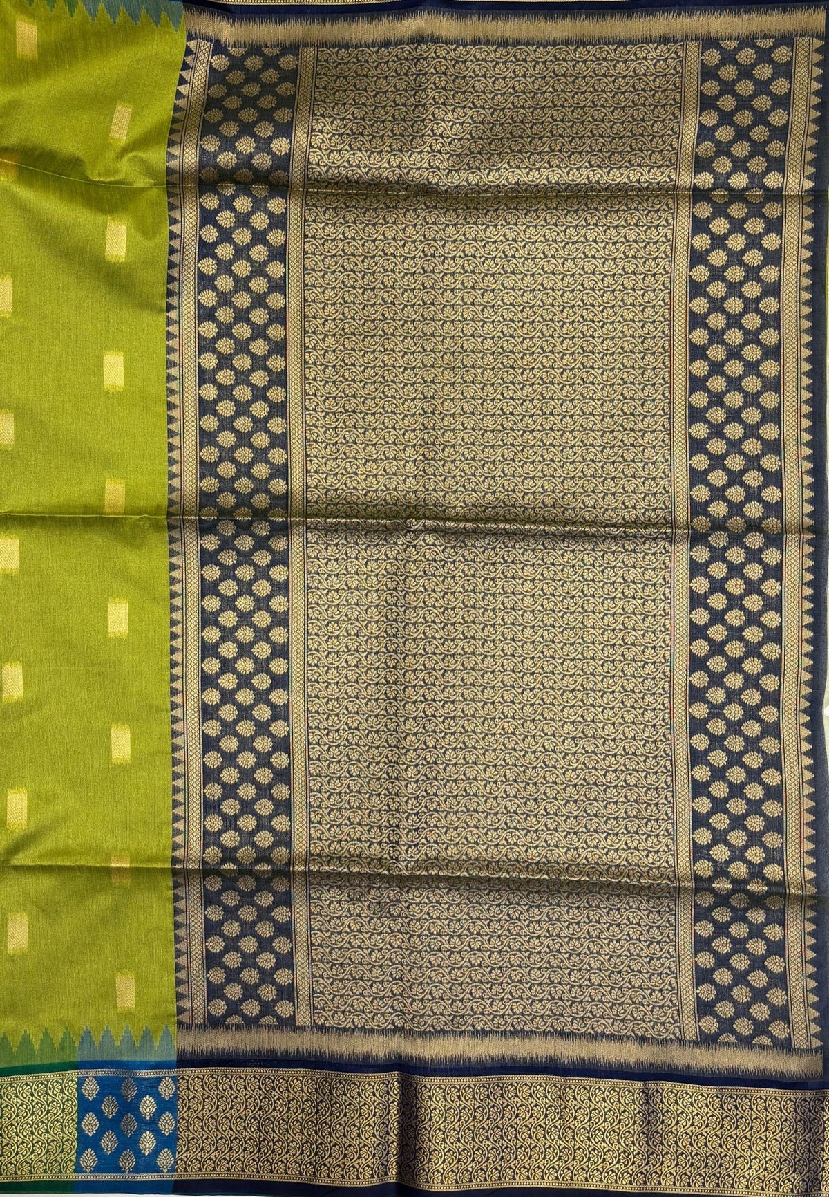 Raw Silk Saree-Olive Green In Brocade Floral Panel Border