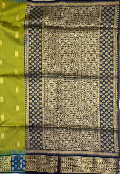 Raw Silk Saree-Olive Green In Brocade Floral Panel Border
