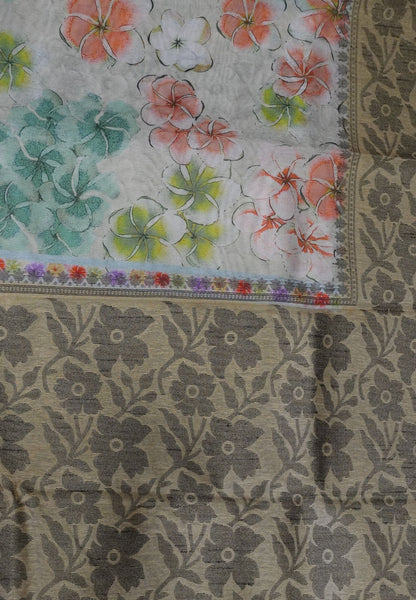 Chanderi Saree-Beige in Floral Pattern