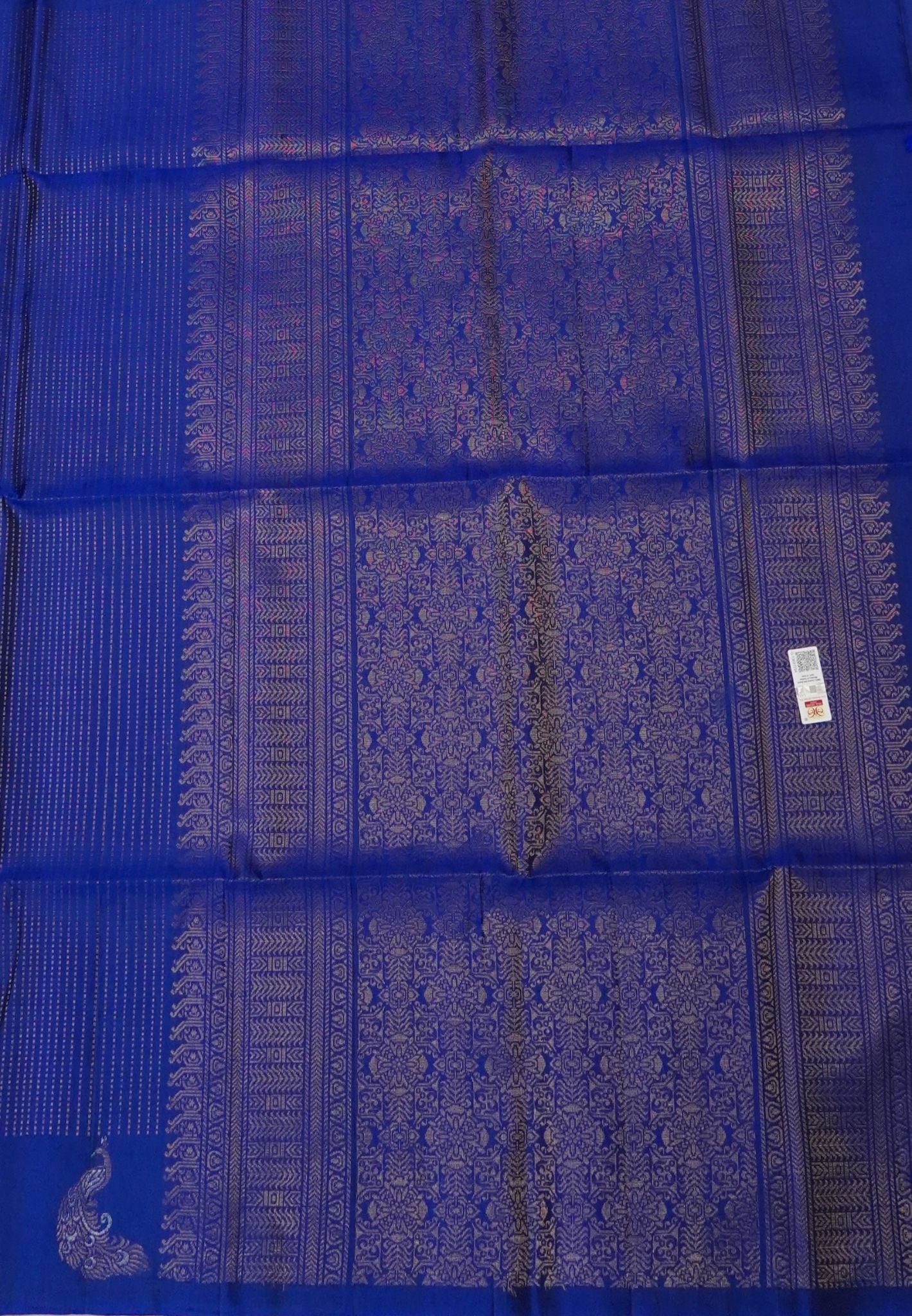 Pure Kanchipuram Silk Saree-Blue with Peacock Buttas