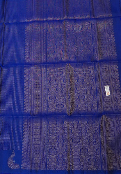 Pure Kanchipuram Silk Saree-Blue with Peacock Buttas