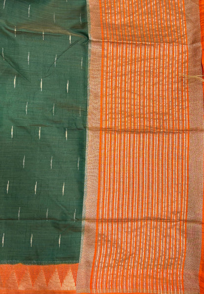 Semi Tussar Saree-Green in Tower Pattern Border