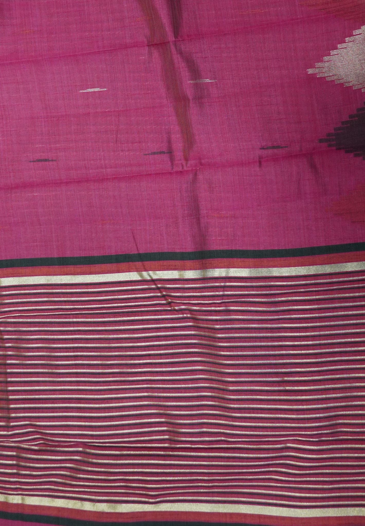 Semi Tussar Saree – Contemporary Temple Border Design – Rose